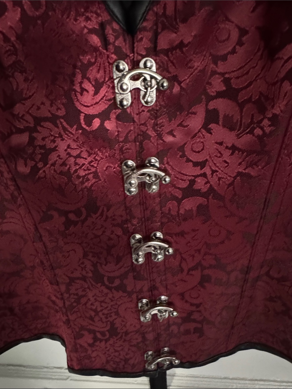 Red Brocade Corset Top with Buckle Straps - Picture 5 of 5